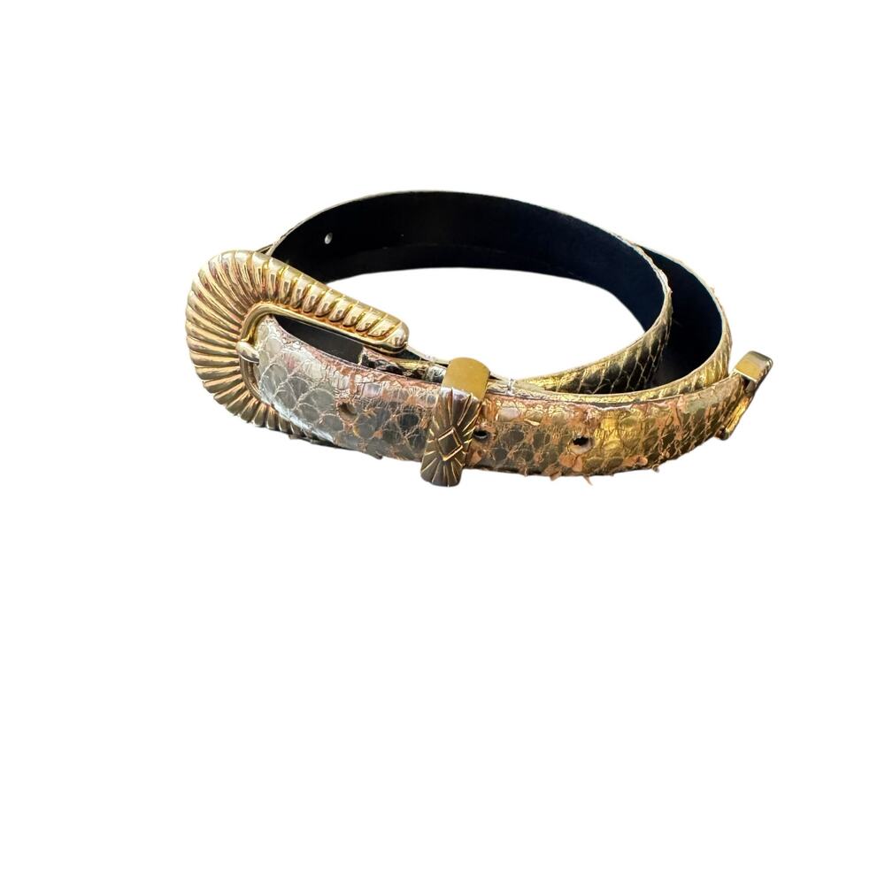 Liz Claiborne Metallic Gold Snakeskin-Texture Belt with Decorative Buckle